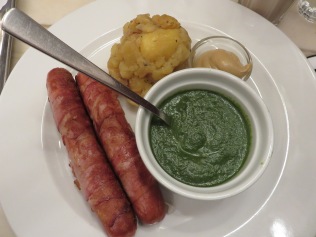 bacon wrapped cheese sausage and creamed spinach